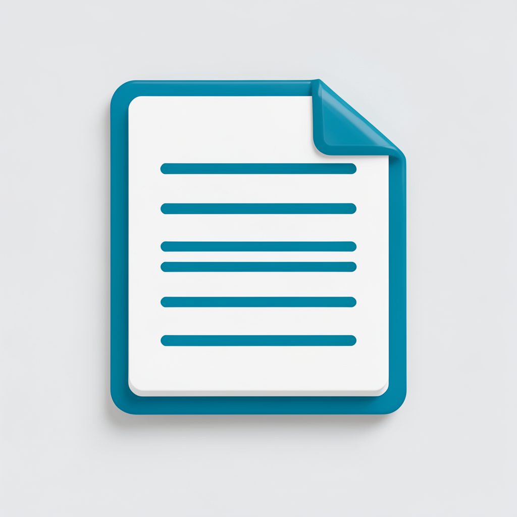 Ícono de un documento con líneas de texto en azul teal, simbolizando lectura y comprensión