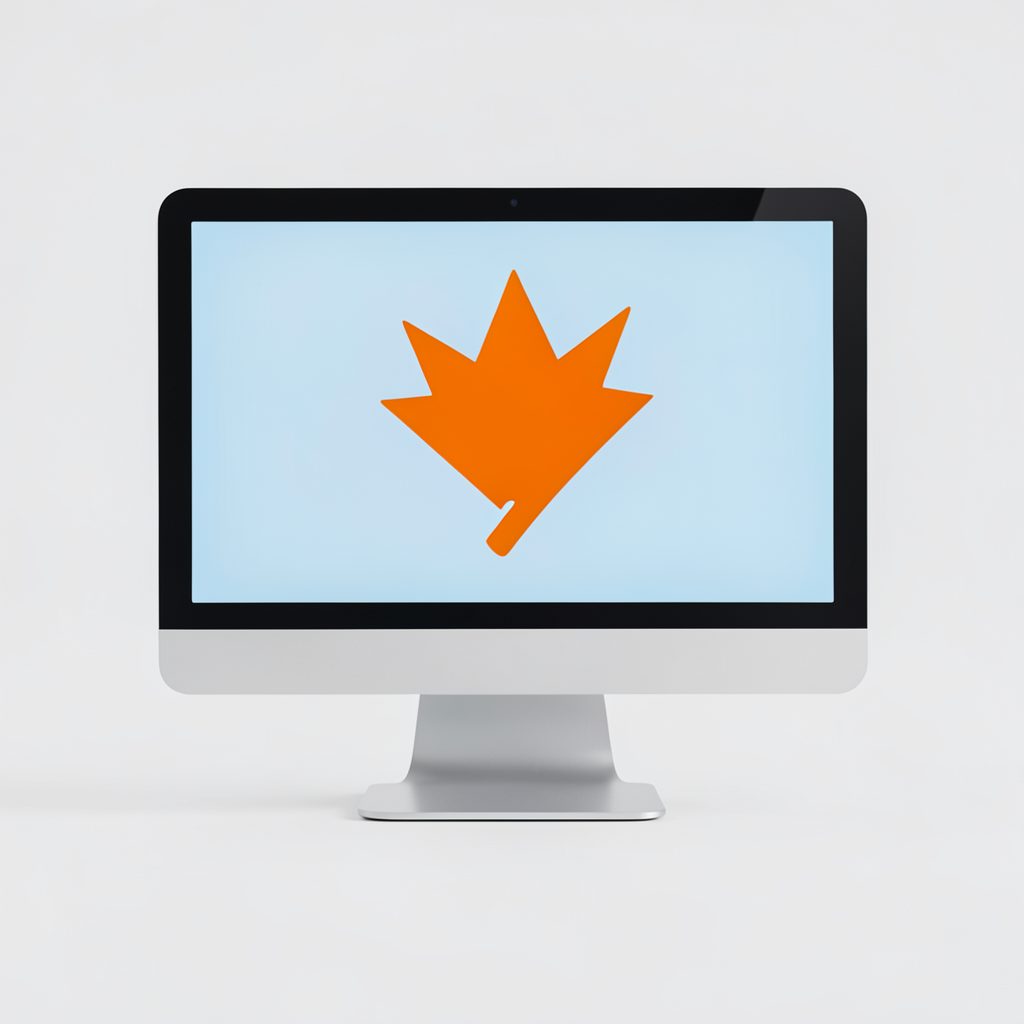 Ícono de una pantalla de computadora con una chispa naranja, simbolizando la plataforma virtual de aprendizaje