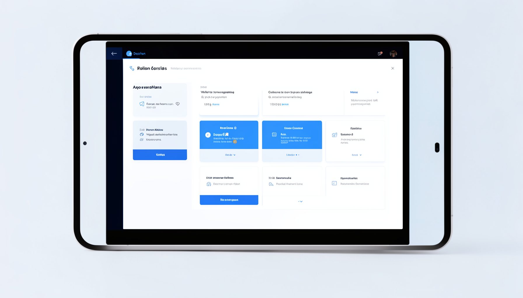 Pantalla de plataforma virtual educativa con módulos de aprendizaje, diseño limpio en tonos azules y blancos